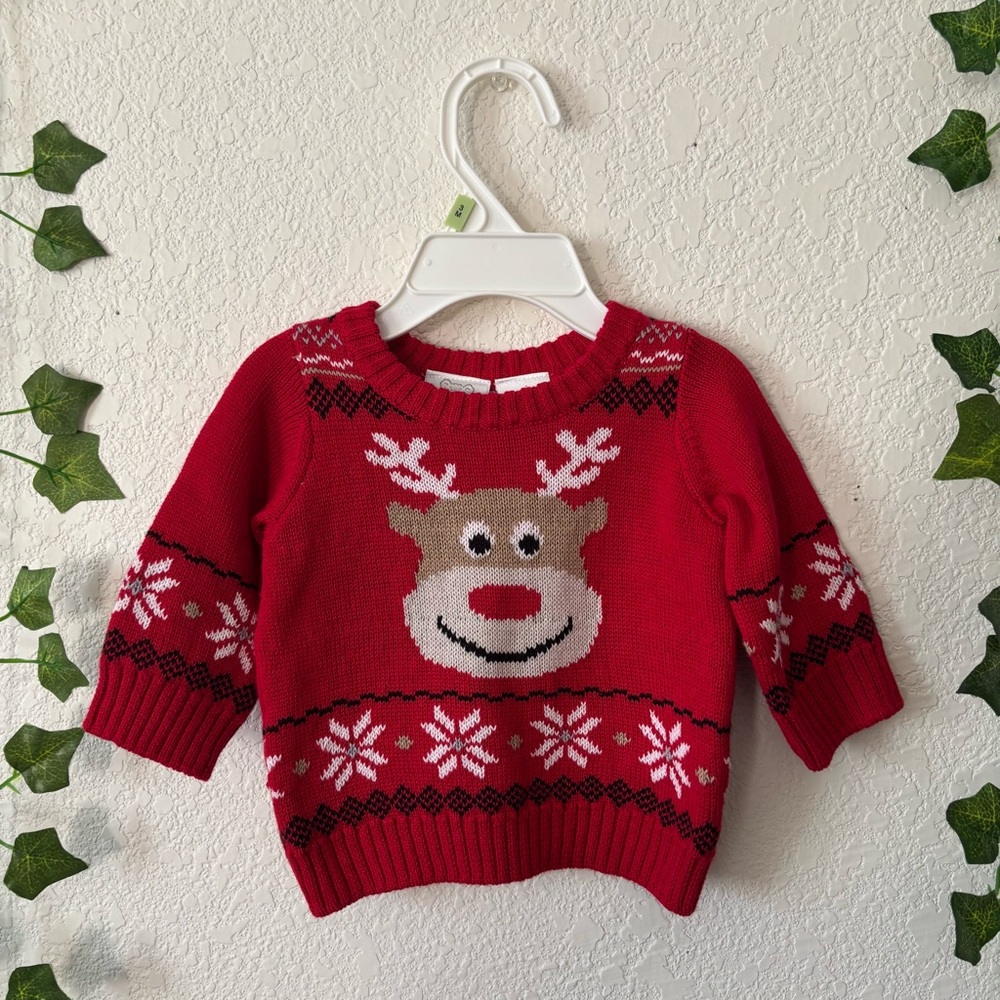 Koala Baby Red Christmas Holiday Reindeer Fair Isle Knit Sweater Size 3 Months